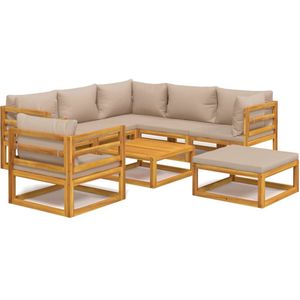 VidaXL Loungeset 8-delig met Kussens Massief Hout Taupe