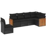 vidaXL 6-delige Loungeset met kussens poly rattan zwart