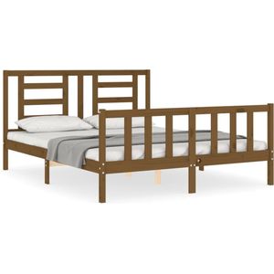 vidaXL Bedframe met hoofdbord massief hout honingbruin