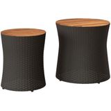 vidaXL Tuinbijzettafels 2 st met houten blad poly rattan zwart