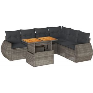vidaXL 7-delige Loungeset met kussens poly rattan grijs