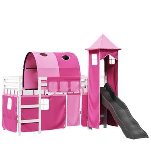 vidaXL Kinderhoogslaper met toren 90x190 cm massief grenenhout roze