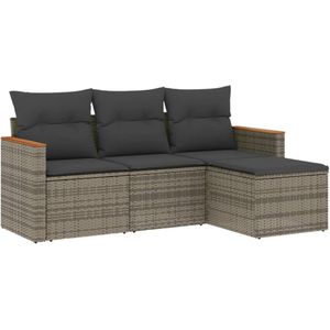 vidaXL 4-delige Loungeset met kussens poly rattan grijs