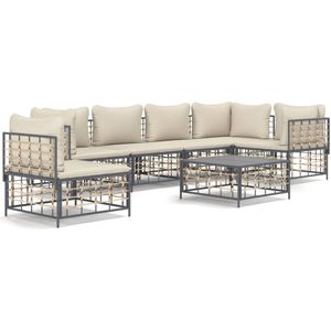 vidaXL 7-delige Loungeset met kussens poly rattan antracietkleurig