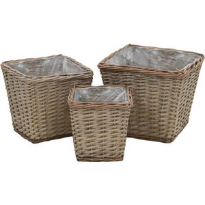 vidaXL Plantenbakken verhoogd 3 st wicker met PE-voering