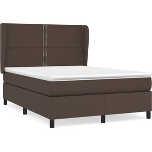 vidaXL Boxspring met matras kunstleer bruin 140x190 cm