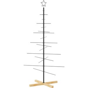 vidaXL Kerstdecoratie kerstboom met houten basis 150 cm metaal zwart