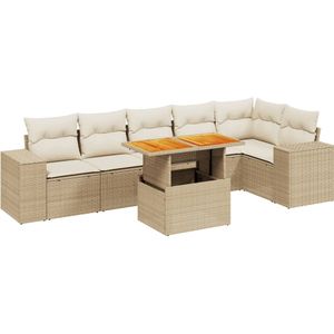 vidaXL 7-delige Loungeset met kussens poly rattan beige