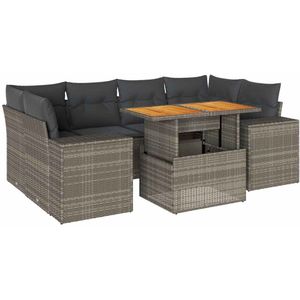 vidaXL 7-delige Loungeset met kussens poly rattan grijs