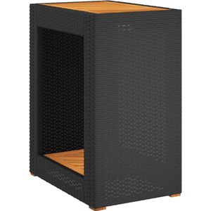 vidaXL Tuinbijzettafel met houten blad 60x40x75 cm poly rattan zwart