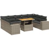 vidaXL 10-delige Loungeset met kussens poly rattan grijs