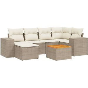 vidaXL 7-delige Loungeset met kussens poly rattan beige