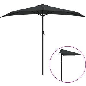 vidaXL Balkonparasol half met aluminium paal 270x144x222 cm zwart