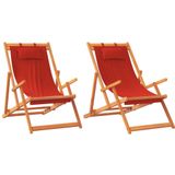 vidaXL Strandstoelen 2 st inklapbaar stof rood