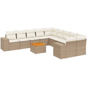 vidaXL 11-delige Tuinset met kussens poly rattan beige