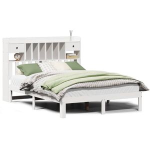 vidaXL Bed met boekenkast zonder matras grenenhout wit 150x200 cm