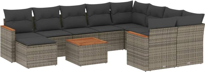 vidaXL - 11-delige - Loungeset - met - kussens - poly - rattan - grijs