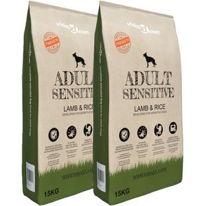 vidaXL Premium hondenvoer droog Adult Sensitive Lamb & Rice 30kg 2 st