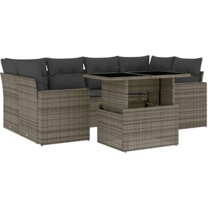 vidaXL 7-delige Loungeset met kussens poly rattan grijs