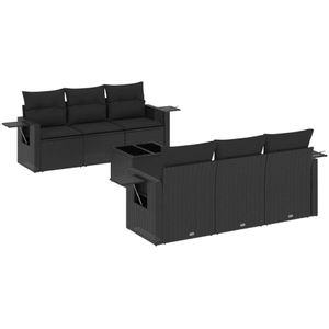 vidaXL 7-delige Loungeset met kussens poly rattan zwart