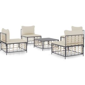 vidaXL 5-delige Loungeset met kussens poly rattan antracietkleurig