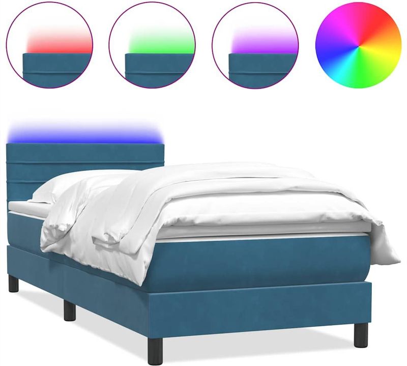 vidaXL Boxspring met matras fluweel donkerblauw 90x220 cm