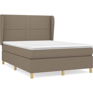 vidaXL Boxspring met matras stof taupe 140x200 cm