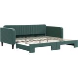 vidaXL Slaapbank met onderschuifbed 100x200 cm fluweel donkergroen
