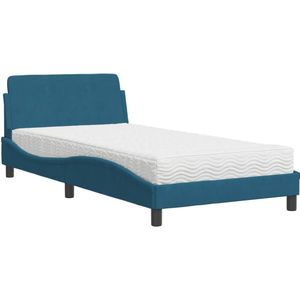 vidaXL Bed met matras fluweel blauw 100x200 cm