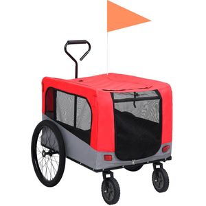 vidaXL Fietstrailer en hondenwagen 2-in-1 rood en grijs