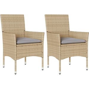 vidaXL Tuinstoelen 2 st met kussens poly rattan beige