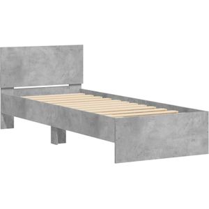 vidaXL Bedframe met hoofdeinde bewerkt hout betongrijs 90x190 cm