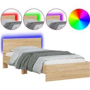 vidaXL Bedframe met hoofdbord en LED sonoma eikenkleurig 100x200 cm