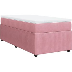 vidaXL Boxspring met matras fluweel roze 80x200 cm