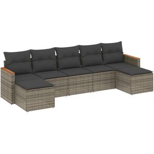 vidaXL 7-delige Loungeset met kussens poly rattan grijs