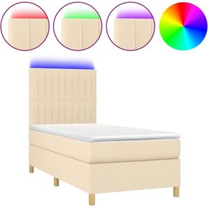 vidaXL Boxspring met matras en LED stof crèmekleurig 90x190 cm