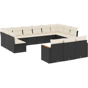 vidaXL - 13-delige - Loungeset - met - kussens - poly - rattan - zwart