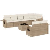 vidaXL 9-delige Loungeset met kussens poly rattan beige