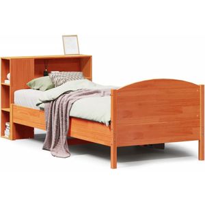 vidaXL - Bed - met - boekenkast - zonder - matras - grenenhout - wasbruinx190 - cm