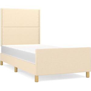 vidaXL Bedframe met hoofdbord stof crèmekleurig 90x200 cm