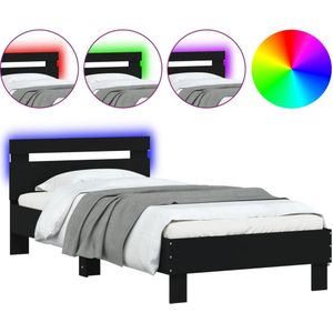 vidaXL Bedframe met hoofdbord en LED-verlichting zwart 90x190 cm