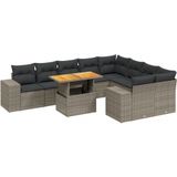 vidaXL - 10-delige - Loungeset - met - kussens - poly - rattan - grijs