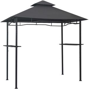 <p>Met dit robuuste barbecue paviljoen hoef je je geen zorgen meer te maken dat het weer je barbecue stopt! Het paviljoen is gebouwd met een massief stalen frame, wat zorgt voor stabiliteit en duurzaamheid.</p>
<p>Het dubbellaags dak van dit paviljoen is gemaakt van weerbestendig en brandvertragend materiaal. Hierdoor ben je beschermd tegen schadelijke uv-stralen, regen en mogelijke brandrisico's.</p>
<p>Daarnaast beschikt dit paviljoen over 2 bartafels, zodat je je borden, sauzen en kookaccessoires altijd binnen handbereik hebt.</p>
<ul>
  <li>Kleur: antraciet</li>
  <li>Materiaal: staal en stof (100% polyester)</li>
  <li>Afmetingen: 240 x 150 x 255 cm (L x B x H)</li>
  <li>Dubbel dak</li>
  <li>Bartafel</li>
  <li>Weerbestendig</li>
  <li>Brandvertragend</li>
  <li>Montage vereist</li>
</ul>