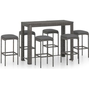 vidaXL 7-delige Tuinbarset met kussens poly rattan grijs