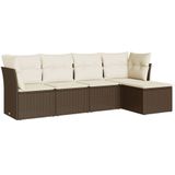 vidaXL 5-delige Loungeset met kussens poly rattan bruin