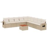 vidaXL 10-delige Loungeset met kussens poly rattan beige