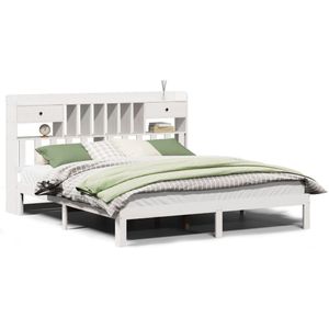 vidaXL Bed met boekenkast zonder matras grenenhout wit 180x200 cm