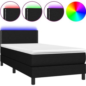 VidaXL Boxspring met Matras en LED Stof Zwart 80x200 cm