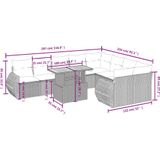 vidaXL 10-delige Loungeset met kussens poly rattan grijs