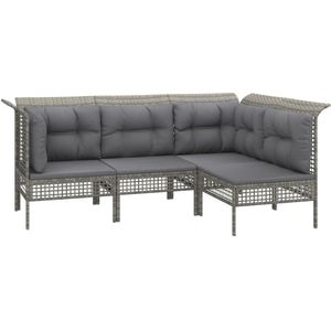 VidaXL 4-Delige Loungeset met Kussens - Poly Rattan Grijs